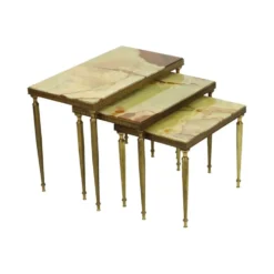Lot de 3 tables gigognes onyx marbre cadre cuivre années 50 france
