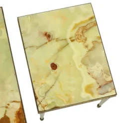 Lot de 3 tables gigognes onyx marbre cadre cuivre années 50 france