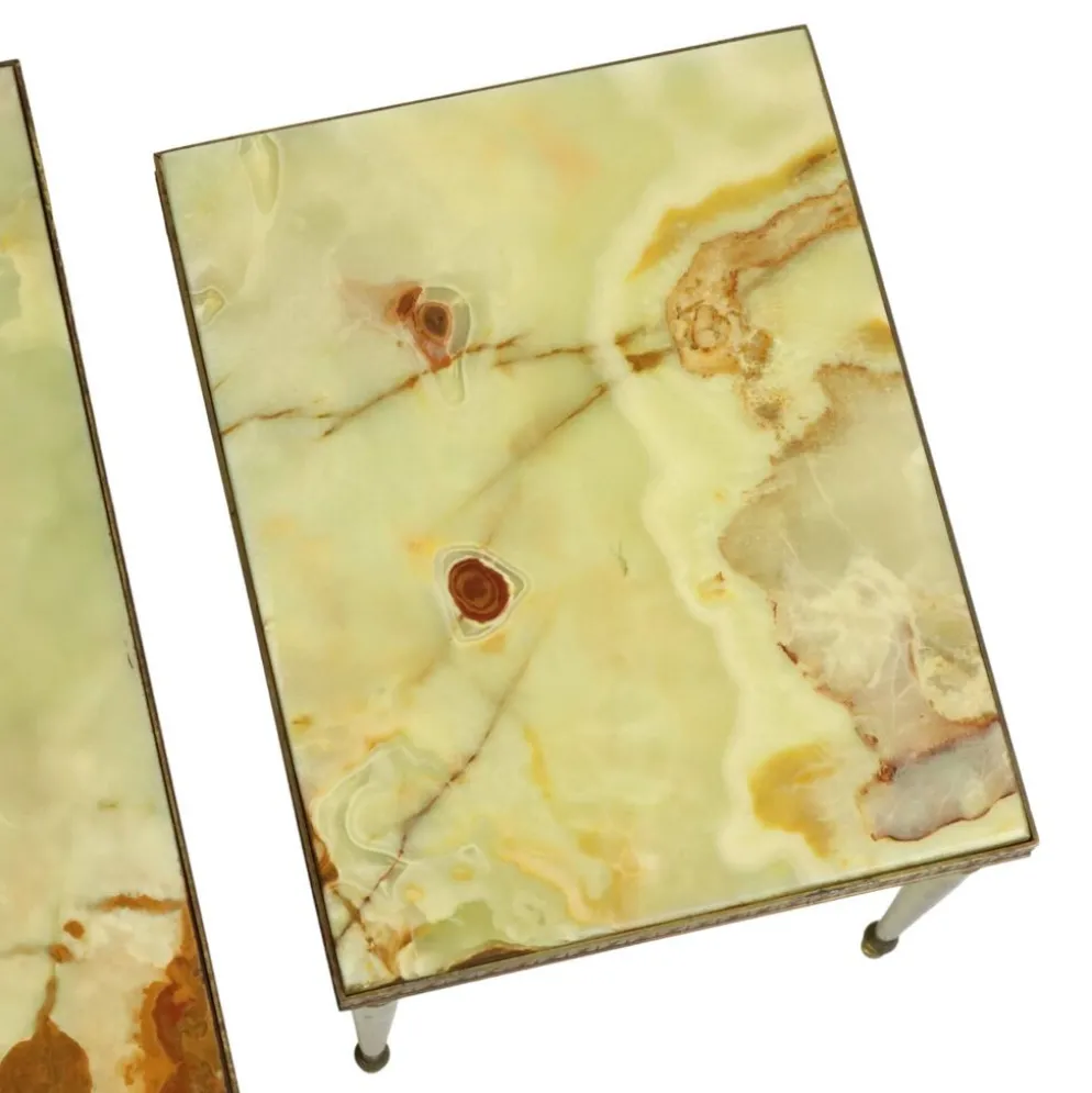 Lot de 3 tables gigognes onyx marbre cadre cuivre années 50 france