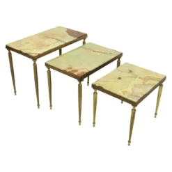 Lot de 3 tables gigognes onyx marbre cadre cuivre années 50 france