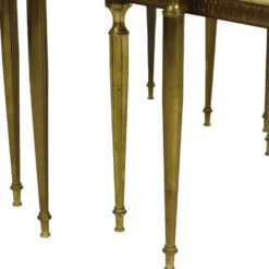 Lot de 3 tables gigognes onyx marbre cadre cuivre années 50 france