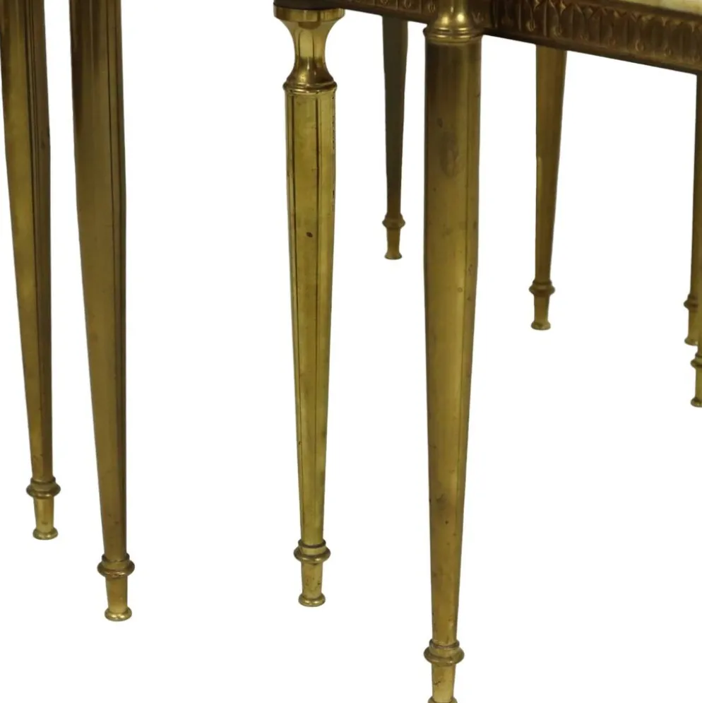 Lot de 3 tables gigognes onyx marbre cadre cuivre années 50 france
