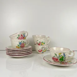 Lot de 6 tasses à café avec soucoupes modèle Réverbère par KG Lunéville