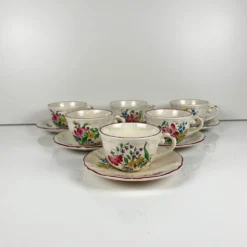 Lot de 6 tasses à café avec soucoupes modèle Réverbère par KG Lunéville
