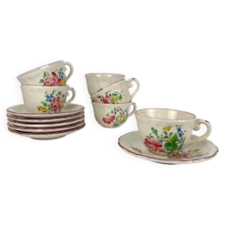 Lot de 6 tasses à café avec soucoupes modèle Réverbère par KG Lunéville