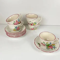 Lot de 6 tasses à café avec soucoupes modèle Réverbère par KG Lunéville