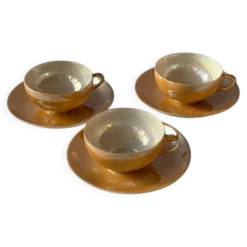 Lot de 3 tasses à café en porcelaine fine irisée