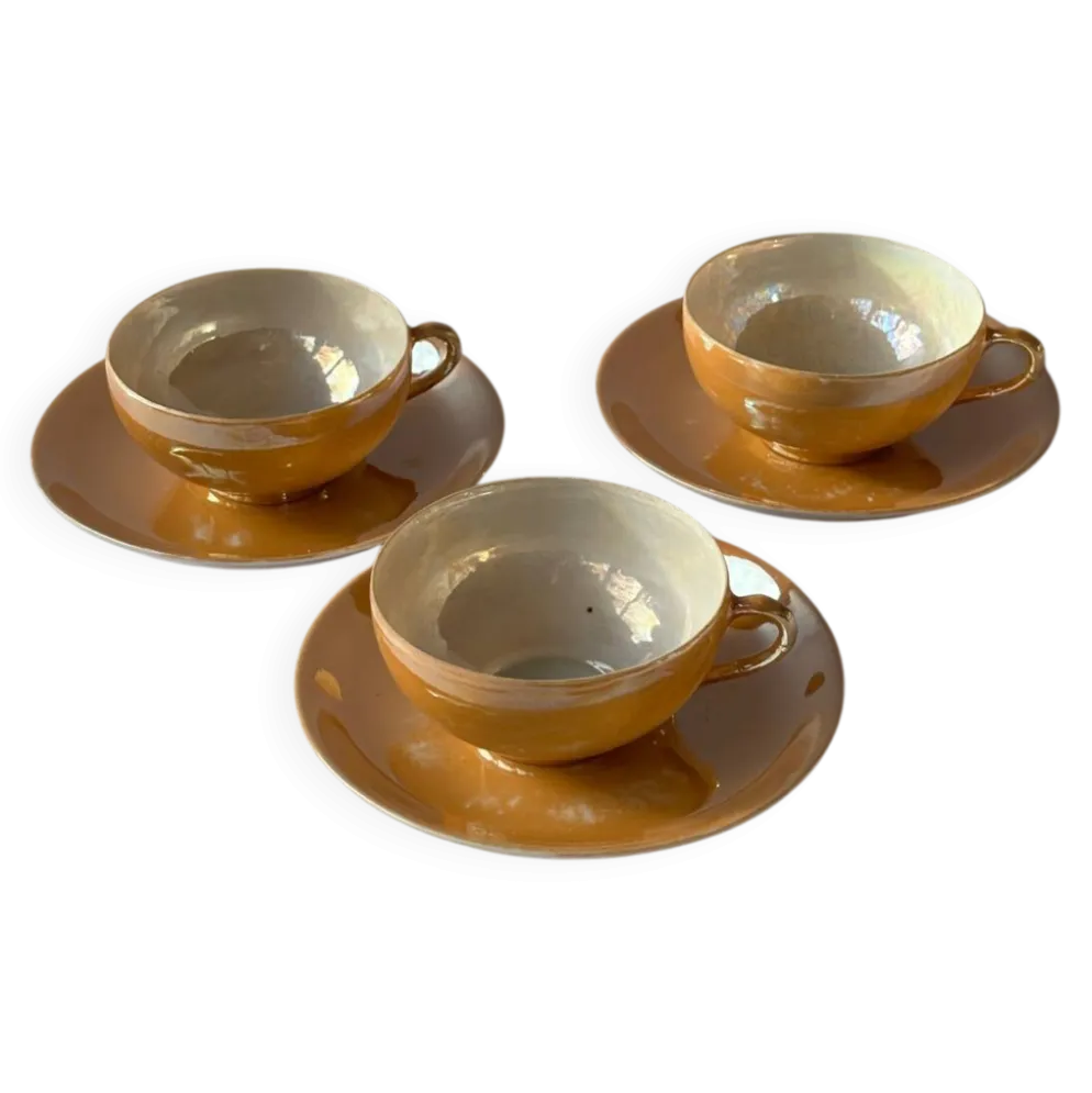 Lot de 3 tasses à café en porcelaine fine irisée
