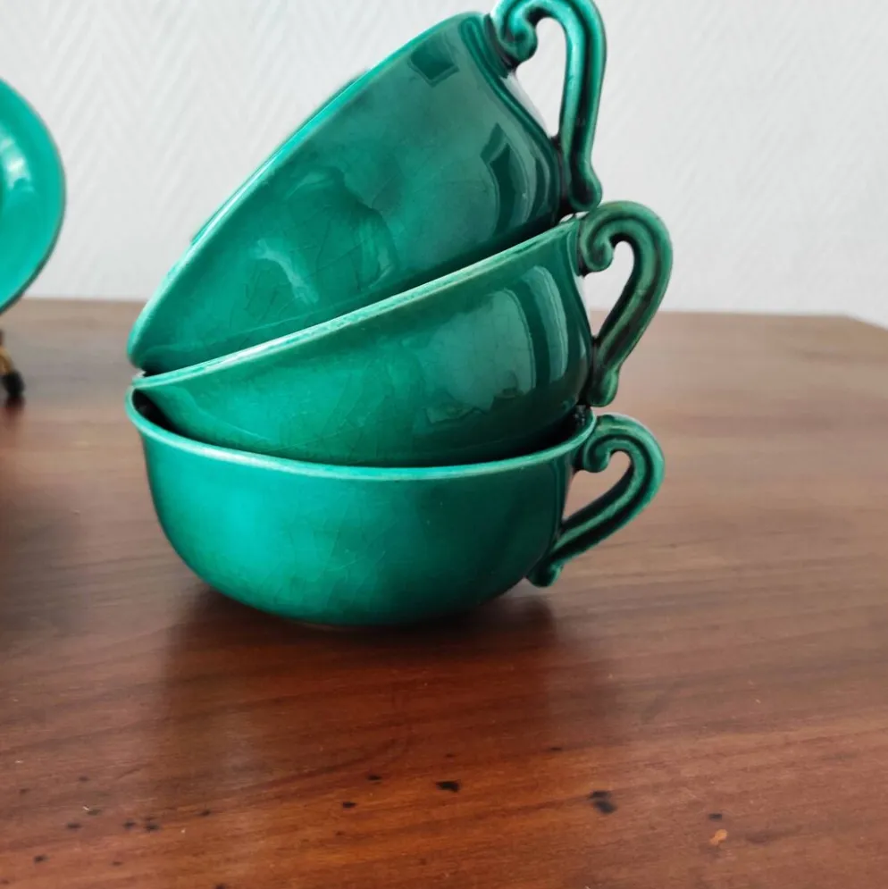 Lot de 12 tasses à café Françaises signées Jean Pobéry style Art déco