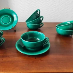 Lot de 12 tasses à café Françaises signées Jean Pobéry style Art déco