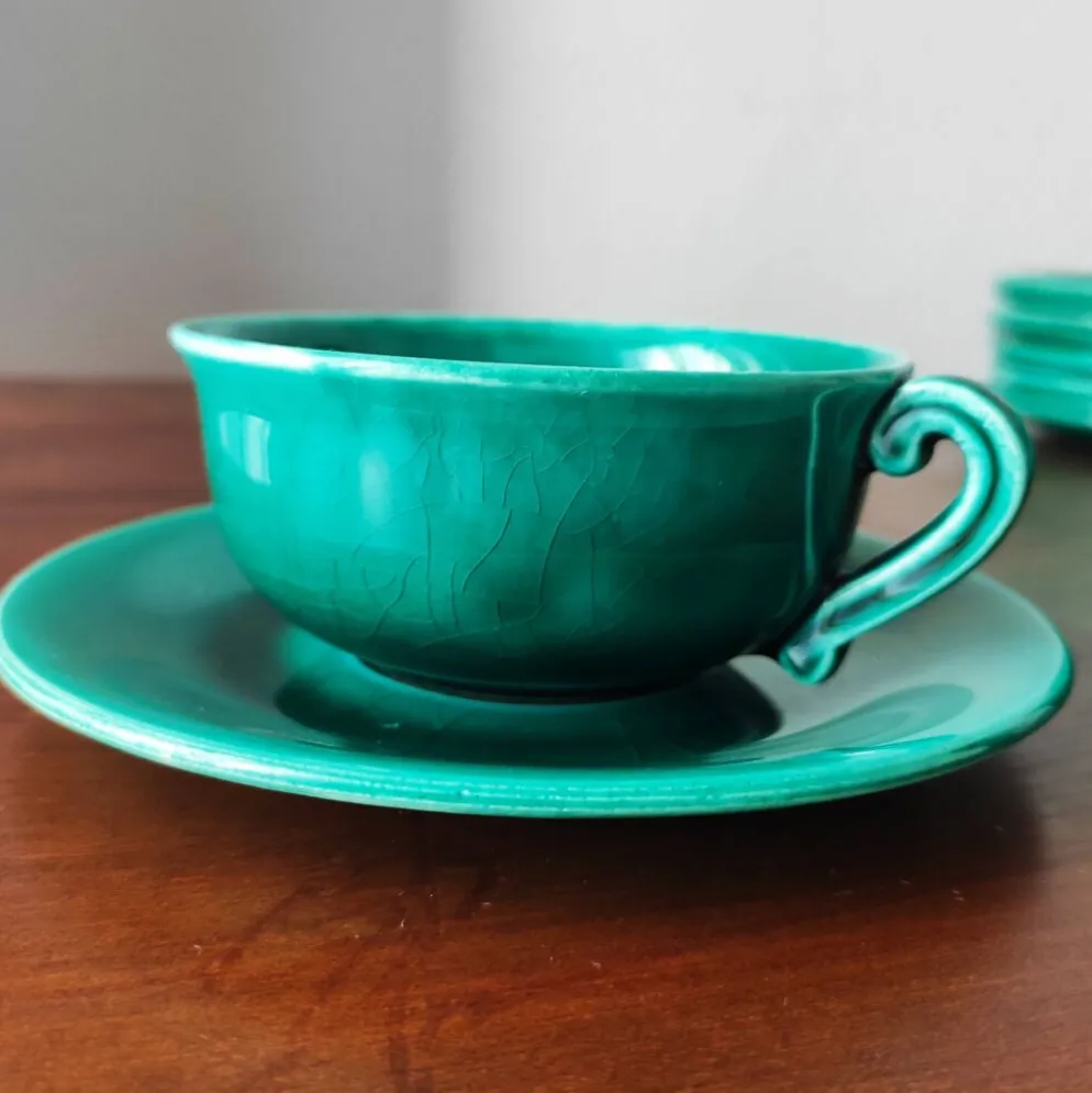 Lot de 12 tasses à café Françaises signées Jean Pobéry style Art déco