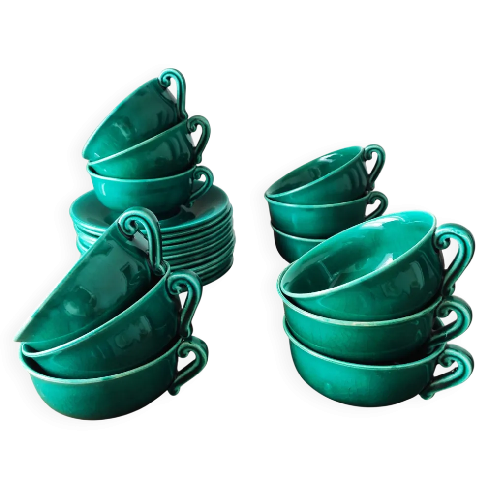 Lot de 12 tasses à café Françaises signées Jean Pobéry style Art déco