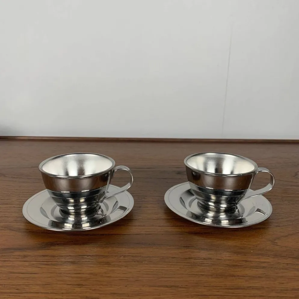 Lot de 6 tasses à café vintage en inox , 1970