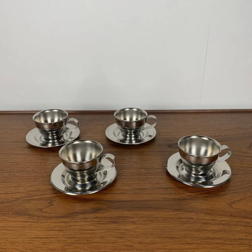 Lot de 6 tasses à café vintage en inox , 1970