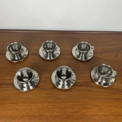 Lot de 6 tasses à café vintage en inox , 1970