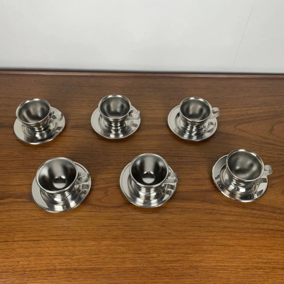 Lot de 6 tasses à café vintage en inox , 1970