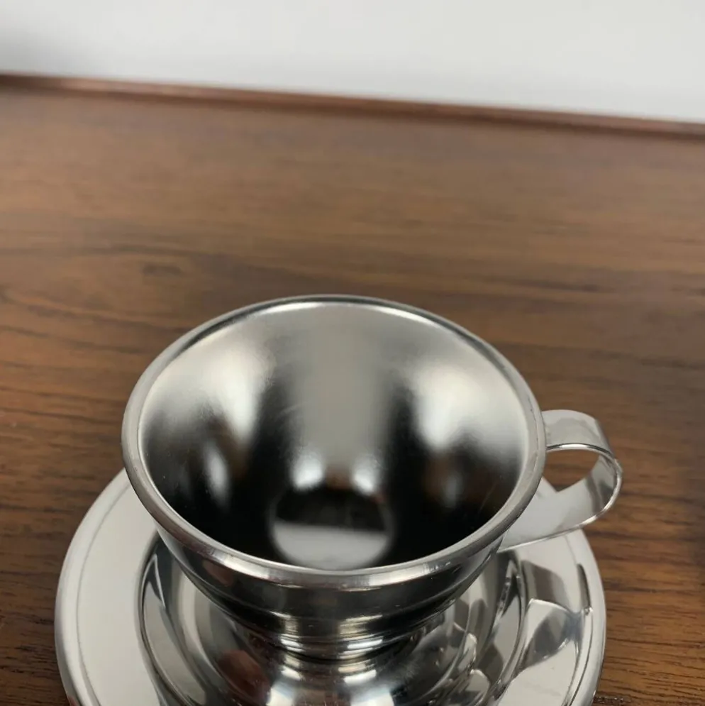 Lot de 6 tasses à café vintage en inox , 1970