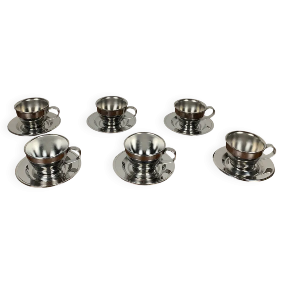 Lot de 6 tasses à café vintage en inox , 1970