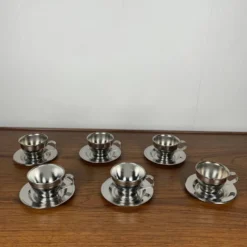 Lot de 6 tasses à café vintage en inox , 1970