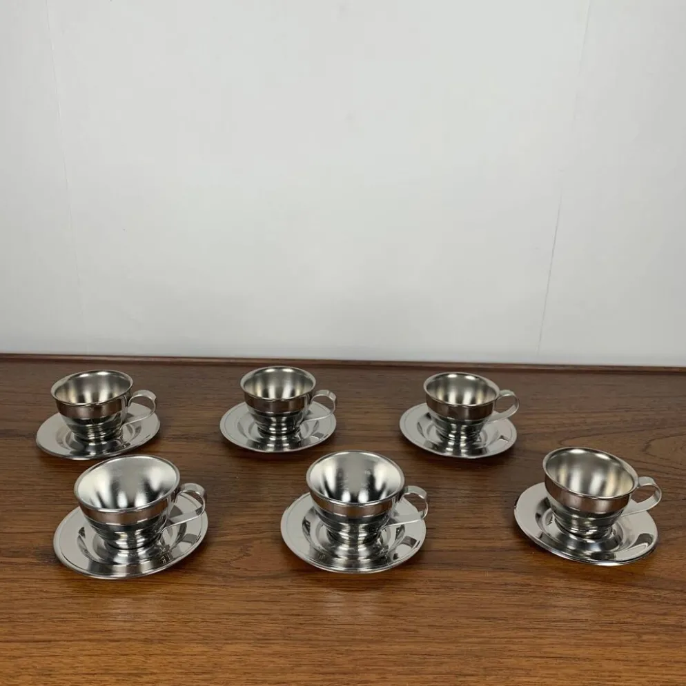 Lot de 6 tasses à café vintage en inox , 1970