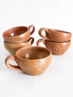 Lot de 5 tasses en céramique artisanale – terracotta