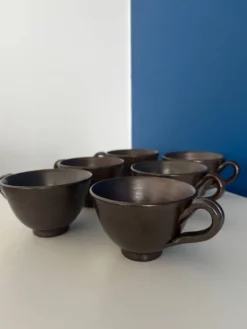Lot de 6 tasses en céramique vintage - tasse en grès couleur chocolat