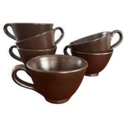 Lot de 6 tasses en céramique vintage - tasse en grès couleur chocolat