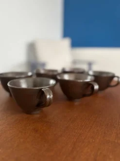 Lot de 6 tasses en céramique vintage - tasse en grès couleur chocolat