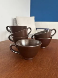 Lot de 6 tasses en céramique vintage - tasse en grès couleur chocolat