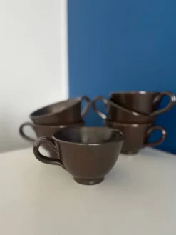 Lot de 6 tasses en céramique vintage - tasse en grès couleur chocolat