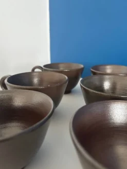 Lot de 6 tasses en céramique vintage - tasse en grès couleur chocolat
