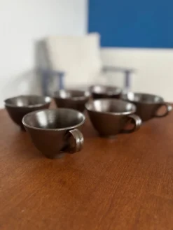 Lot de 6 tasses en céramique vintage - tasse en grès couleur chocolat