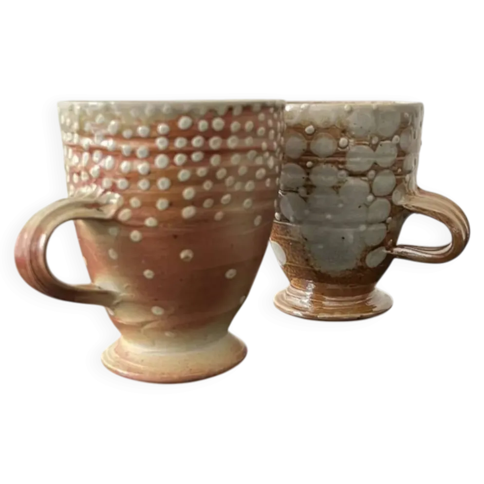Lot de 2 tasses mug en gres émaillé à pois stylisé