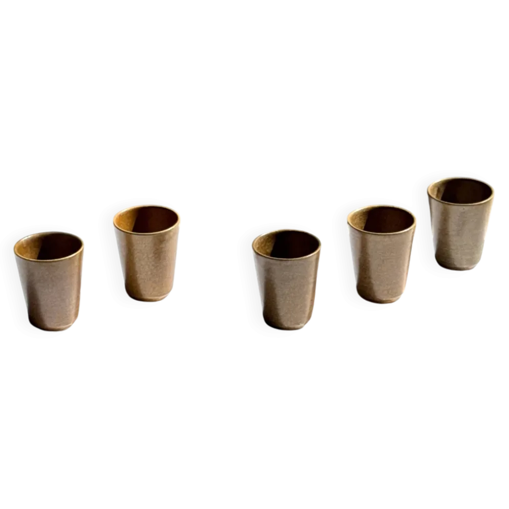 Lot de 5 tasses/mugs vintage en grès émaillé brun miel Grès Village H9 D8