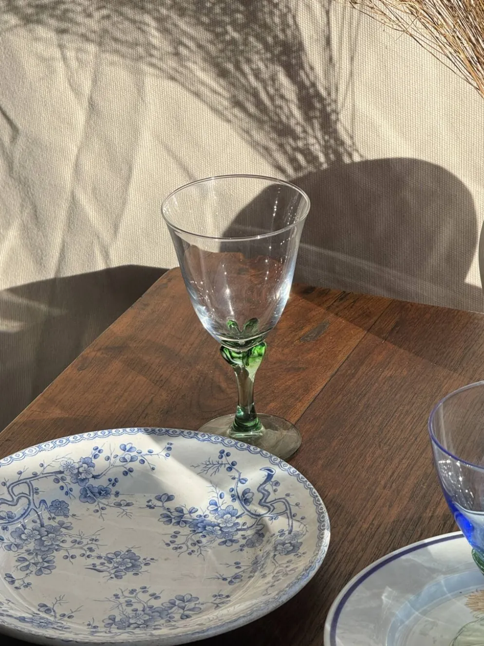 Lot de 4 verres à pied vert vintage H16