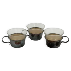 Lot de 3 verres à thé vintage avec porte-verres en métal argenté