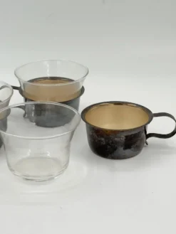 Lot de 3 verres à thé vintage avec porte-verres en métal argenté