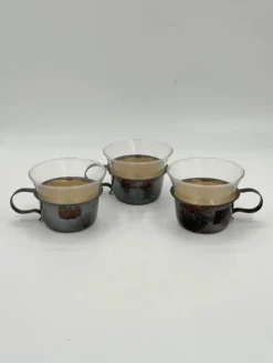 Lot de 3 verres à thé vintage avec porte-verres en métal argenté