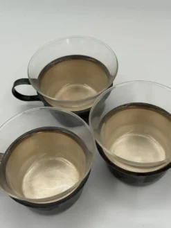 Lot de 3 verres à thé vintage avec porte-verres en métal argenté