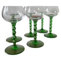 Lot de verres à vin blanc pied torsadé vert – verre souf