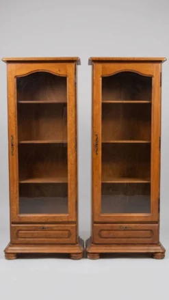 Lot de 2 vitrines en bois massif avec portes vitrées