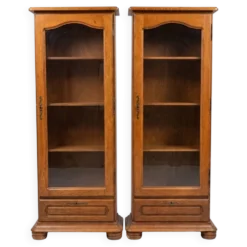 Lot de 2 vitrines en bois massif avec portes vitrées