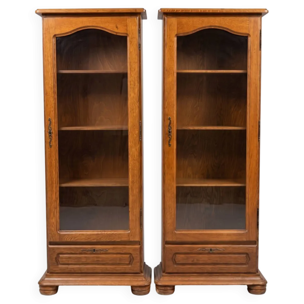Lot de 2 vitrines en bois massif avec portes vitrées