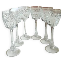 Lot 6 Grands Verres à pied. Style Empire. Ajka Crystal. Haut 21,5 cm