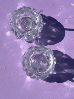 Lot - 2 pièces salerons avec cuillère en cristal