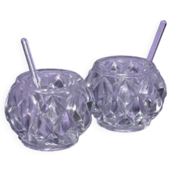 Lot - 2 pièces salerons avec cuillère en cristal
