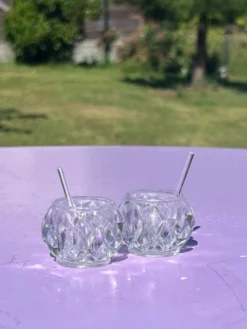 Lot - 2 pièces salerons avec cuillère en cristal