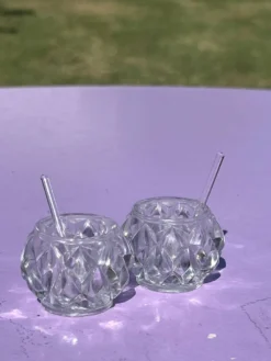 Lot - 2 pièces salerons avec cuillère en cristal