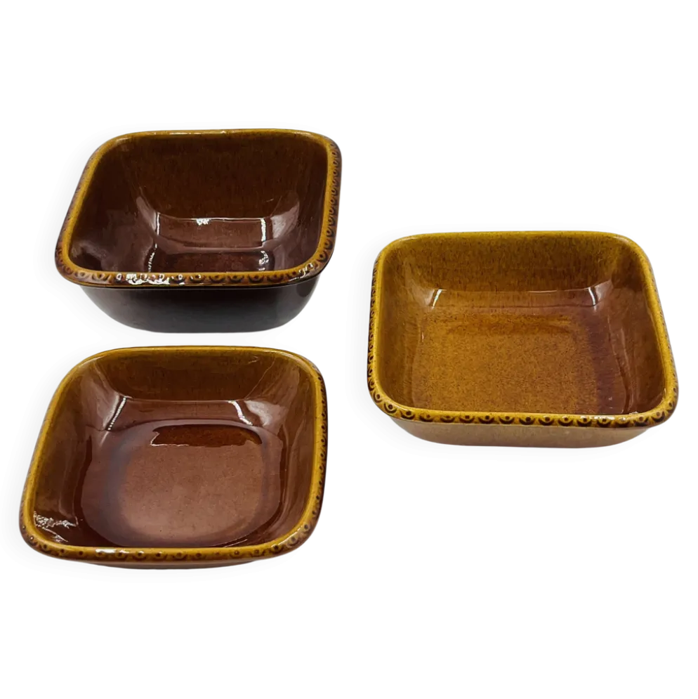 Lot 3 plats carrés en grès Deco Hälsingborg K.J. Svensson