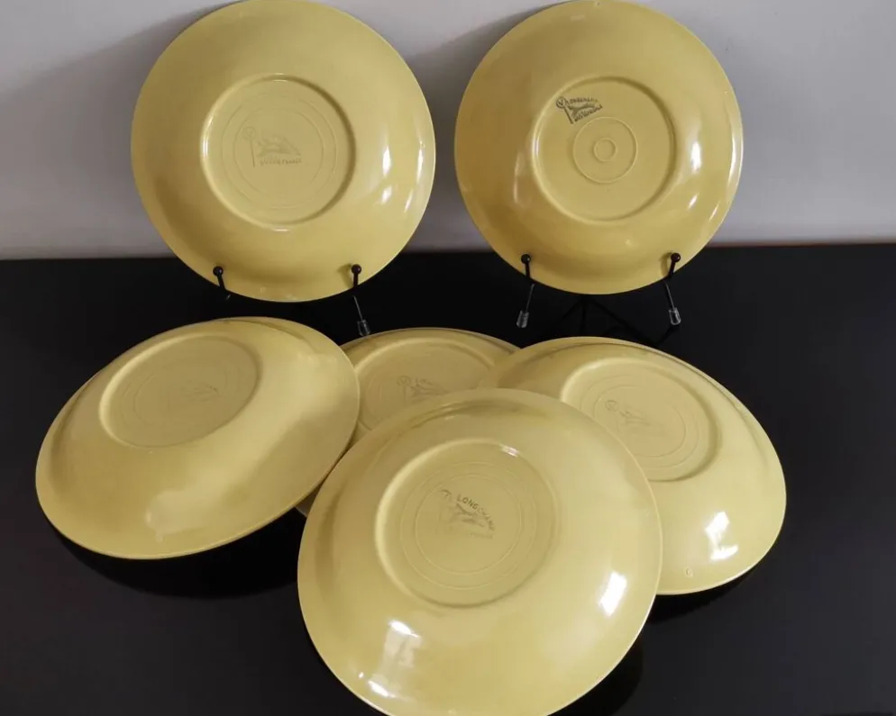 Lots de 6 anciennes assiettes creuses Longchamp France jaune soleil